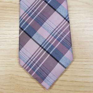 CALVIN KLEIN Mens Neck Tie Pink Plaid Classic Pointed Silk Blend